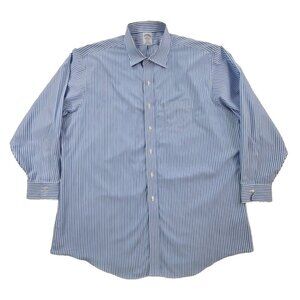 Brooks Brothers Regent Shirt Size 18-33 Blue Striped Button-Down Supima Cotton